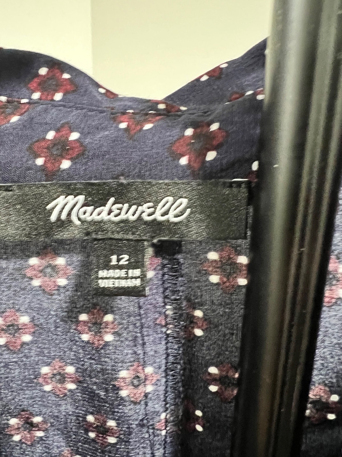 Madewell Midi Shirt Dress Womens Sz 12 Navy Blue Floral Button Front Long Sleeve