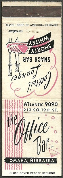 VINTAGE matchcover ~ THE OFFICE BAR ~ downtown in OMAHA, NE nebraska TAVERN