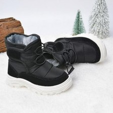 Kids Black Winter Snow Boots Faux Fur Lined Bungee Toggle Quilted Warm Shoes