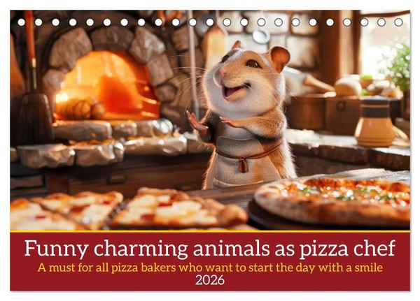 Peter Ruebsamen | Funny Charming Animals As Pizza Chef (Desk Calendar 2026...-image