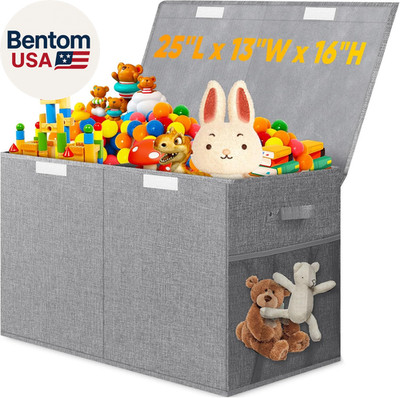 Large Toy Storage Box with Lid Divider, Sturdy Collapsible Toys Organizer Chest 