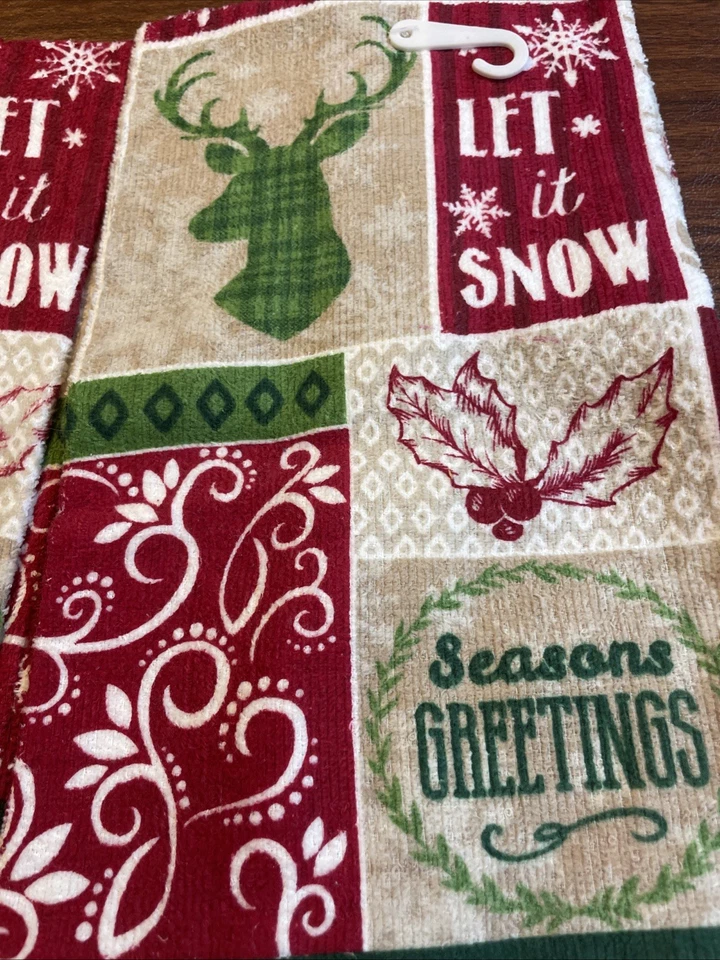 "NUEVO CON ETIQUETAS ~ 2 toallas de cocina para saludos de vacaciones / estaciones ~ déjalo nevar ~ Buck ~ 14 x 24""" Foto 4 de 4