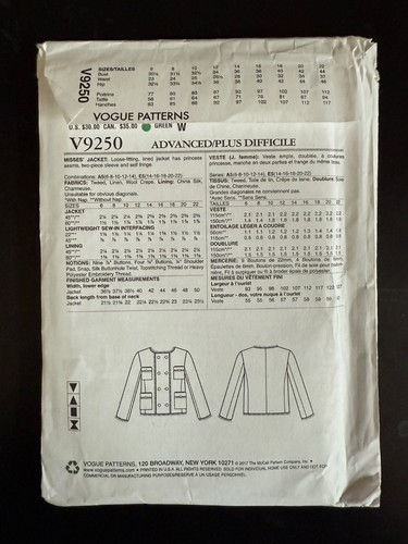 New Vogue 9250 Sewing Pattern Claire Shaeffer's Custom Chanel Jacket sz 14-22 - Picture 2 of 3