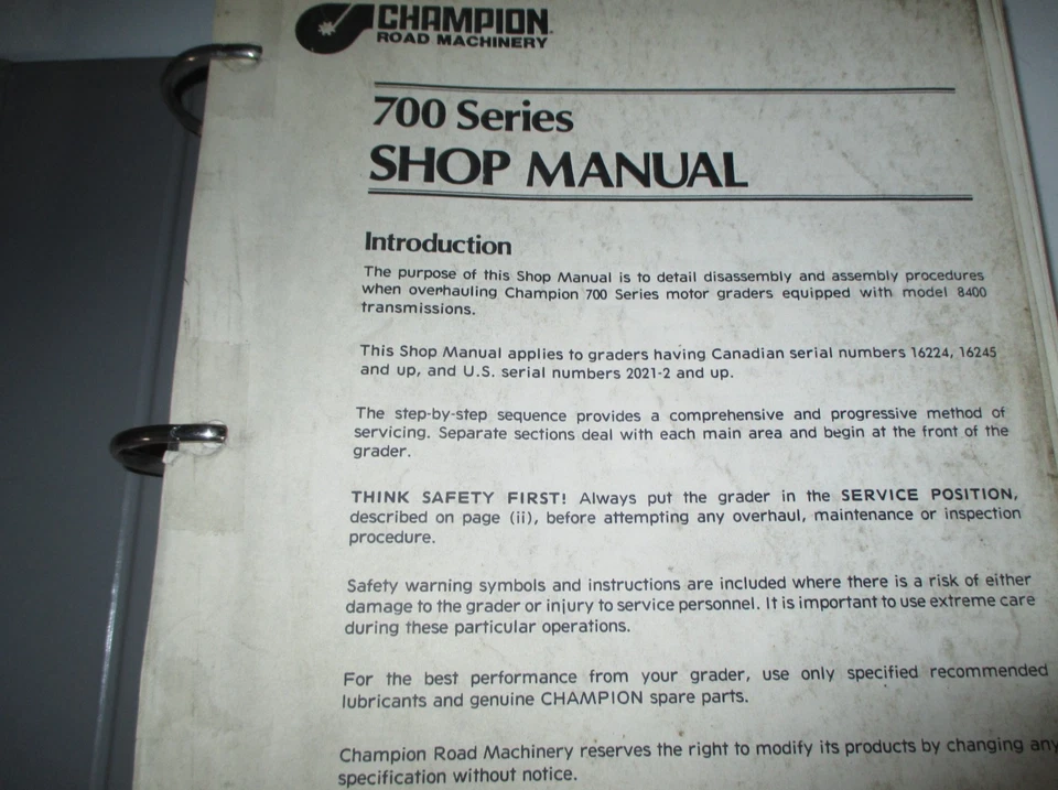 Champion 700 Series Motor Grader Service Shop Repair Workshop Manual ORIGINAL! - Image 3 of 4