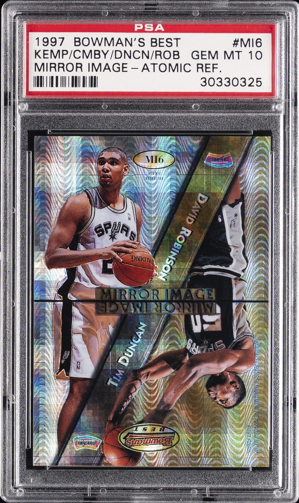 1997 ATOMIC REFRACTOR DAVID ROBINSON/MARCUS CAMBY/SHAWN KEMP/TIM DUNCAN PSA 10