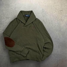 Polo Ralph Lauren Green Cotton Shawl Collar Sweater Elbow Pads Small