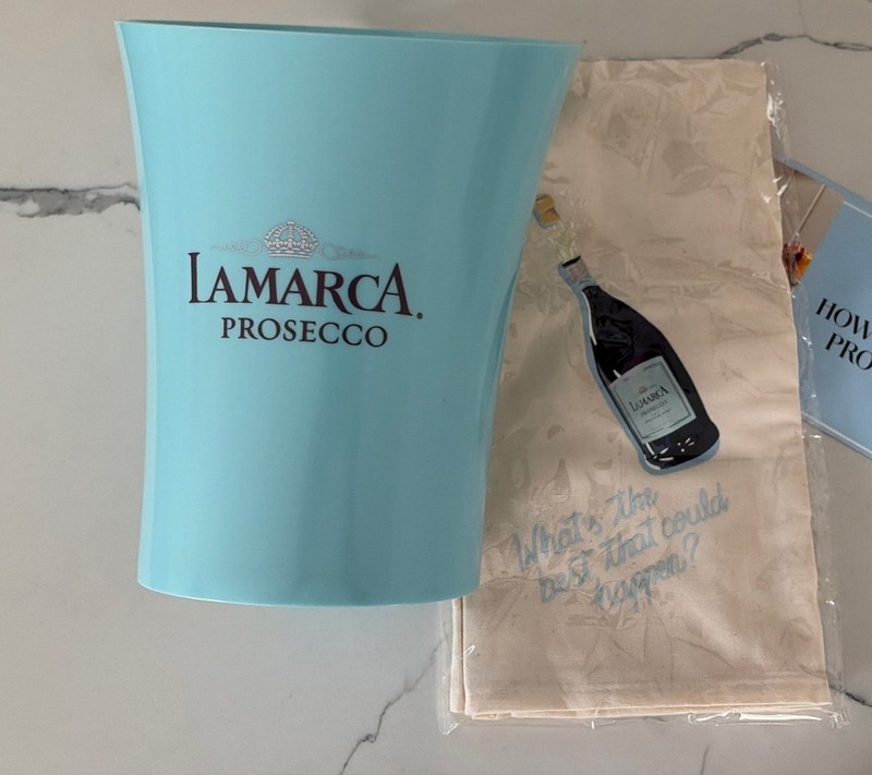 New LaMarca Prosecco Ice Bucket Signature Blue & Tea Towel NIP Lovely Hosting