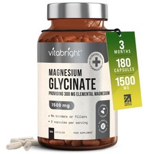 Magnesium Glycinate Supplements 180 Capsules 1500mg 300mg Elemental Mg High 0.39 per thousand milligrams