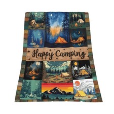 Happy Camping Flannel Throw Blanket Soft Cozy Living Room Couch 50x60 Inch