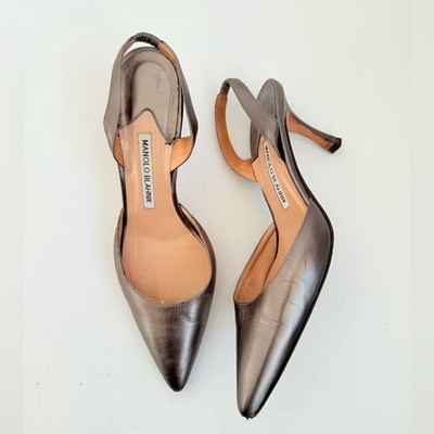 Manolo Blahnik Retro Gunmetal Grey 70mm Carolyne Slingback pointed