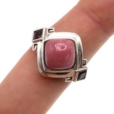 Ornate Sterling Silver Bezel Set Pink Rhodoch...