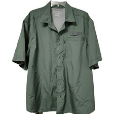 EDDIE BAUER Shirt Mens XXL Tech Woven Vented Fishing Shirt Green Pockets Outdoor