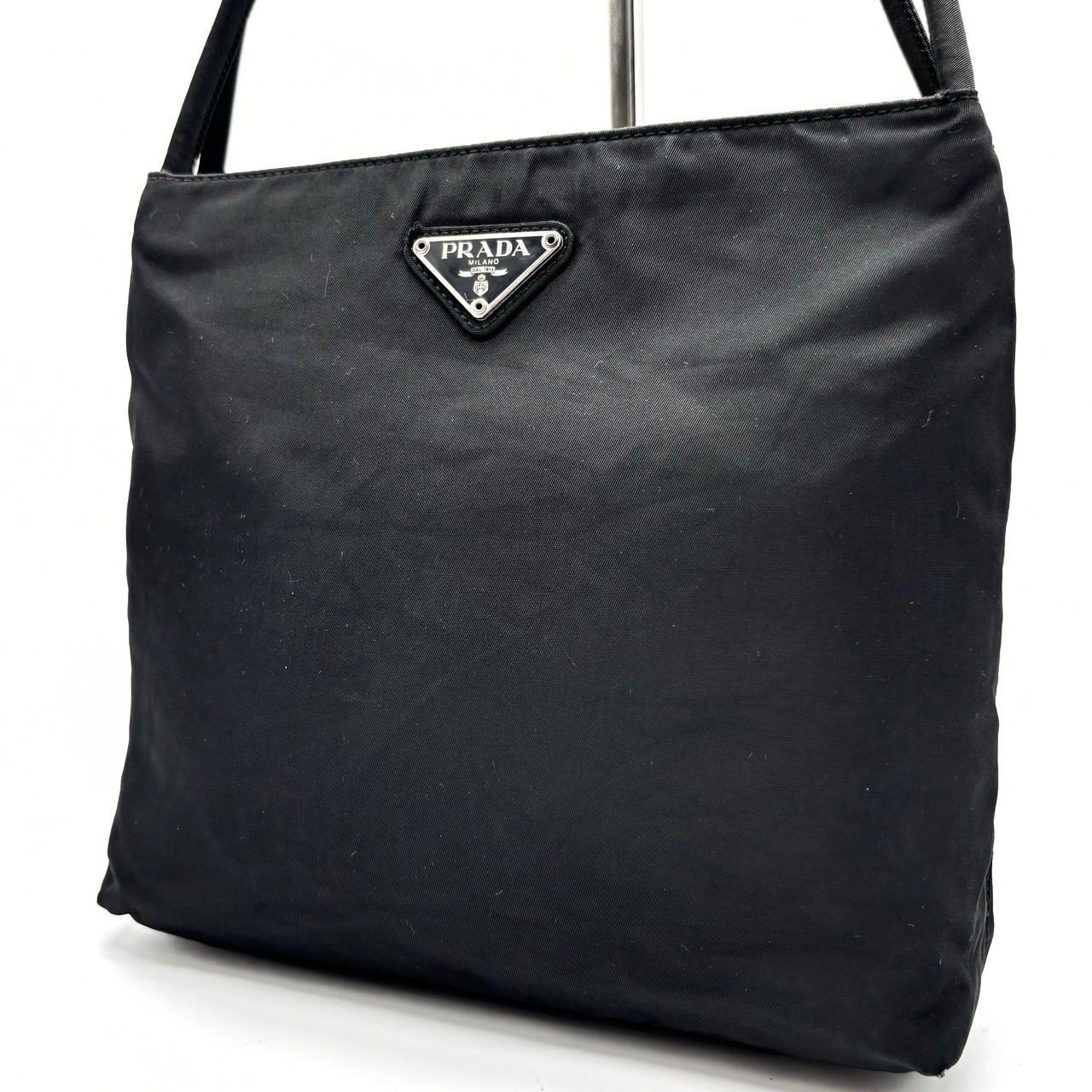 PRADA Totes Black Nylon Triangular Logo Plate Aut… - image 1