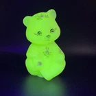 Fenton Glass Uranium Pink Blossoms on Custard Sitting Bear Figurine