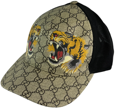 GUCCI Tiger Print GG Interlocking Canvas Men's Baseball Cap Made