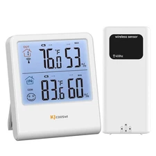 Indoor Outdoor Thermometer Hygrometer, Wireless Digital Temperature & White 