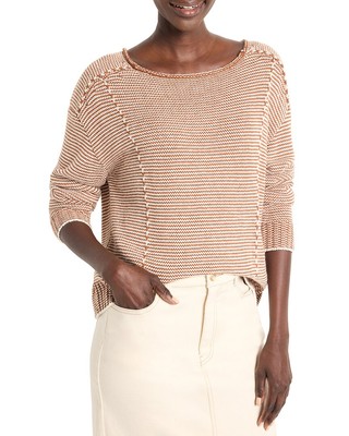 Nic + Zoe Striped Seamed Cotton Cord Sweater Women's