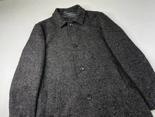 Bonobos Mens Wool Car Coat Jacket Slim Large Black Gray Herringbone Tweed Fortex