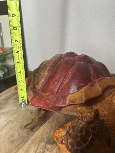 17" Hand Carved Wooden Sea Turtle Family Sculpture Coastal Beach Home Decor Honu - Picture 22 of 24
