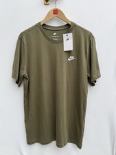 Image of Nike Core Tee Khaki Small Logo Cotton T Shirt Olive Green Mens Medium BNWT