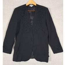Vintage Talbots Black Beaded Worsted Wool Blazer Jacket Made in USA Size 10