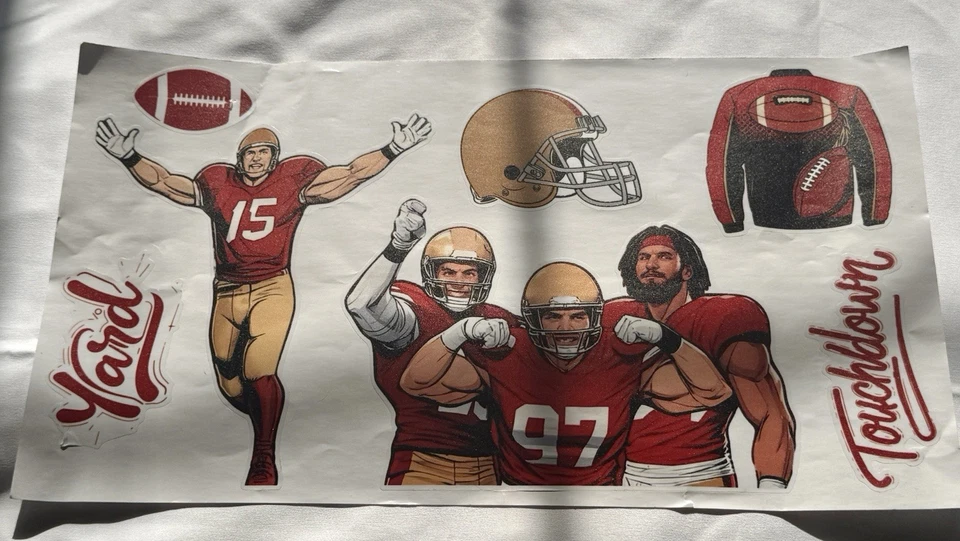 Football Stickers 4 Sheets Red/Gold Flat Die-Cut Self-Adhesive Scrapbook Craft Foto 3 de 4