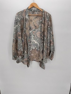 I Love Wrap Top Size Small Medium Paisley Print Long Sleeve Pastel Bohemian Chic