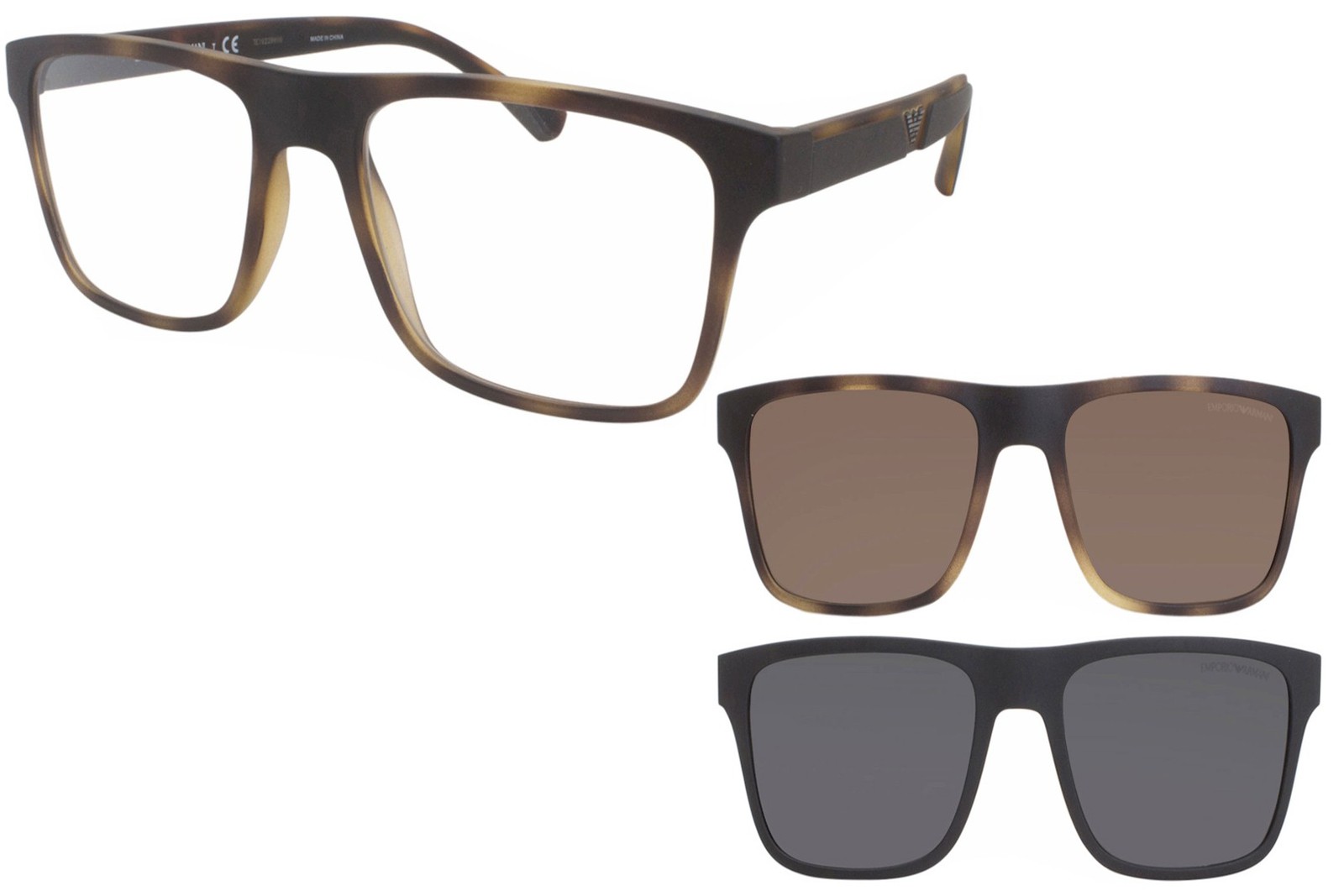 Emporio Armani EA4115 5802/1W Sunglasses Men's Matte Havana w/ two Clip-ons 54mm