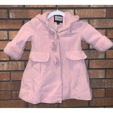 Rothschild Girls Pink Hooded Wool Coat Rosette Buttons Faux Fur Cuffs 2T