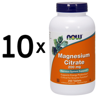 10 X NOW Foods Magnesium Citrate, 200Mg - 250 Tablets (124,00 Eur/Kg)