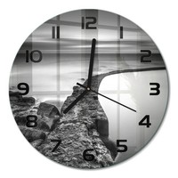 Stilvolle Runde Wanduhr Mit Leisem Uhrwerk Kieselstrand Schwarze Zeiger Fi30 Cm