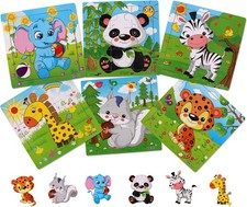 6 Pack Wooden Puzzles For Toddlers 9 Piece Set Educational Animal Toy Ages 3-5
