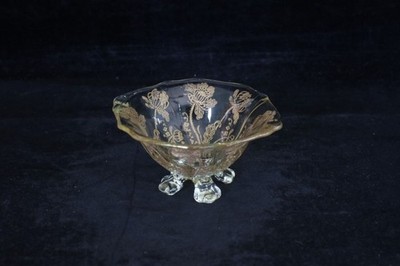 RARE CAMBRIDGE GLASS GOLD ENCRUSTED #3400 NUT DISH OPEN SALT CELLAR GLORIA ETCH