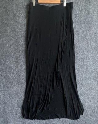 Express Women's Black Rayon Front Spilt Ruffle Pull-On Long Skirt Size Medium