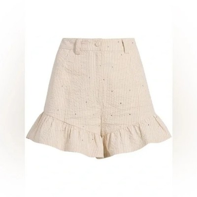 Cinq à Sept  Neema Rhinestone Seersucker Shorts Size 6 Ruffle Hem