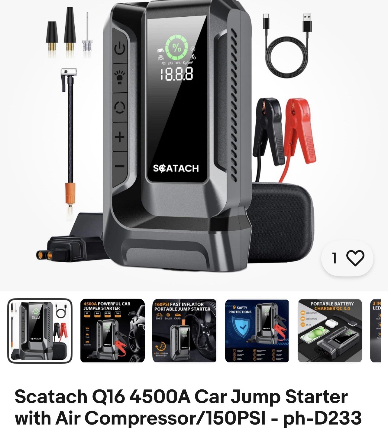 New/Scatach Q16 4500A Car Jump Starter with Air Compressor/150PSI - ph-D233