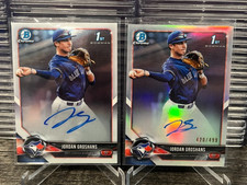 (2) 2018 Bowman Chrome Jordan Groshans 1st Rookie Refractor Auto #d /499 + Base