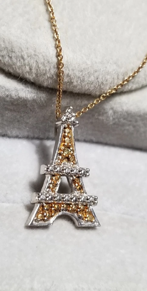 QVC Plata de Ley Diamante Amarillo Torre Eiffel Colgante Collar Foto 2 de 4