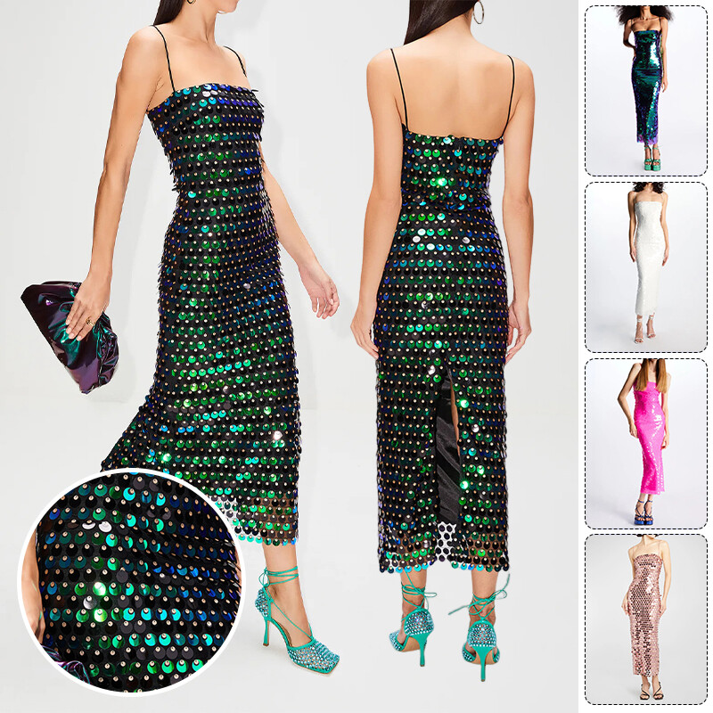 Sequins Spaghetti Strap Sleeveless Shiny Cocktail Dress Summer Club Dress  Women | eBay