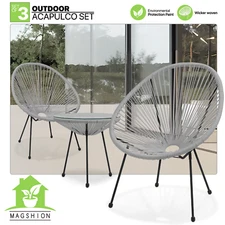 3 Pieces Outdoor Acapulco Chair Tempered Glass Table Bistro Set Patio Furniture