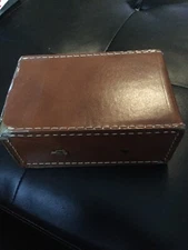 VTG Leather Play-Mates Travel Game Case With Cards, Dice And Two Glass Bottles