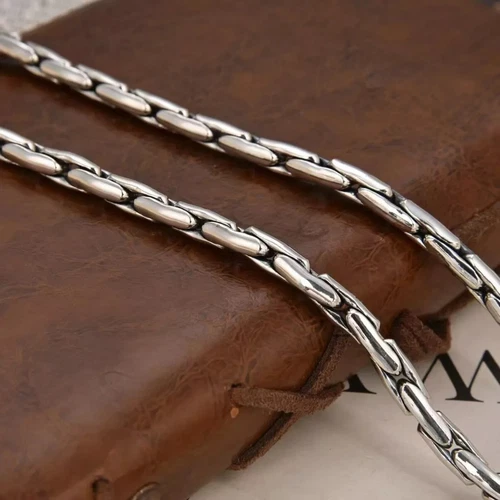 Solid 925 Sterling Silver Chain Men 5mm Bamboo Snake Necklace 21.6inch/76.5g - Picture 4 of 7