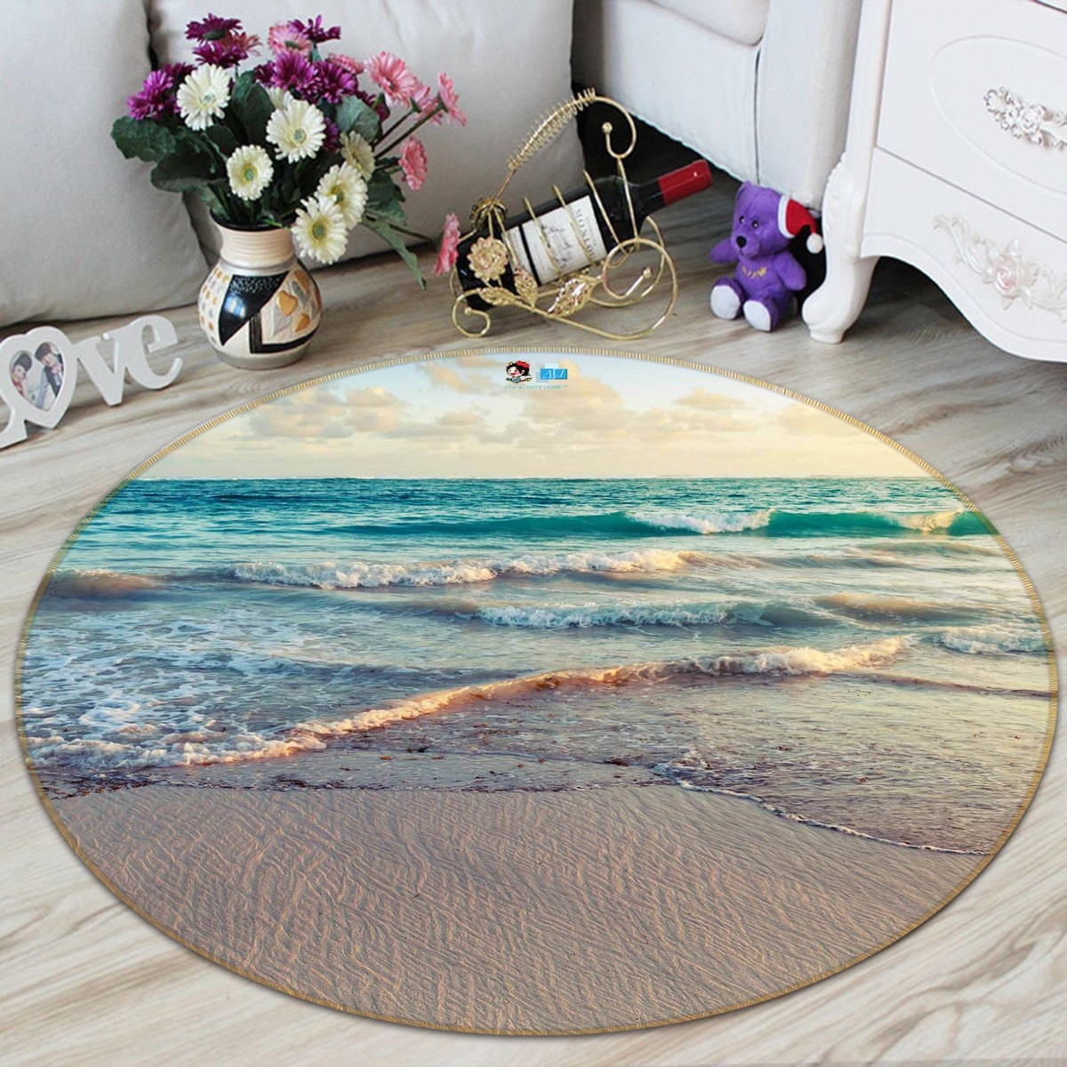 3D Clear Beach 9 Non Slip Rug Mat Room Mat Round Quality