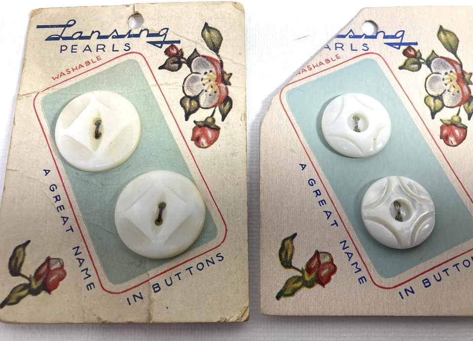 Vintage Lansing Decorative White Pearl Round Buttons (4), 2 -7/8" & 2-3/4” - Image 3 of 4