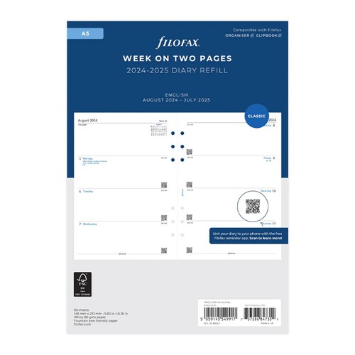 Filofax Recambio De Diario De Calendario, Tamaño A5, Mes A Vista, Libro Blanco, Inglés, 2024 - Foto 2