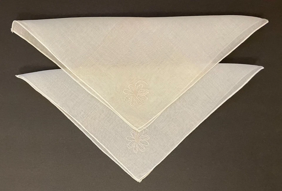 Juego de 2 pañuelos vintage para mujer beige mezcla de lino blanco texturizado margarita Foto 2 de 4