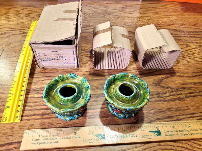 LOT of 2 1962 NAPCOWARE Holly Berry CANDLE STAND HOLDERS X7280A w/ ORIGINAL BOX!