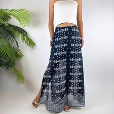 Vintage Y2K Blue High Waisted Boho Fairycore Flowy Hippie Maxi Skirt / Size: S