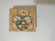Teddy Bear Patchwork Heart Rubber Stamp Wood Mount Ted E. Bear Rubber Stampede