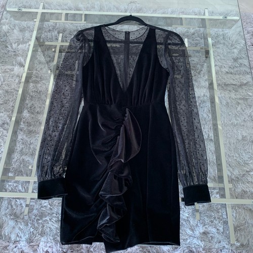 Patbo Black Velvet Dress With Long Mesh 